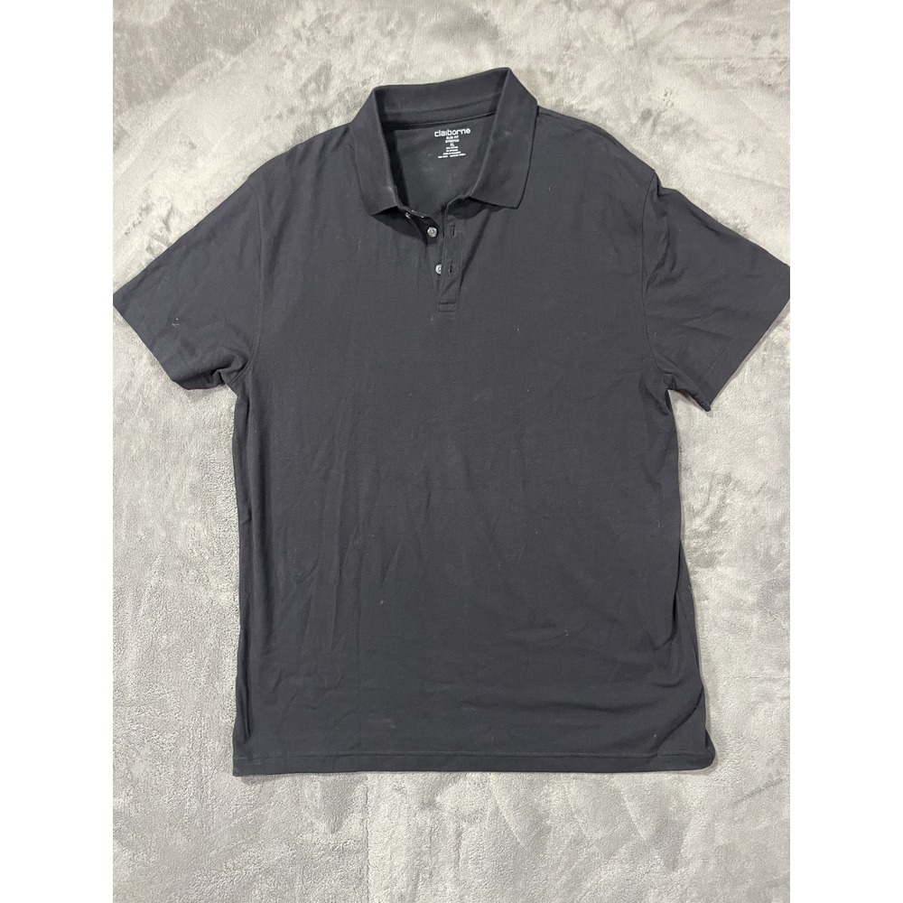 Claiborne Slim Fit Stretch Polo Shirt XL Black Cotton Spandex